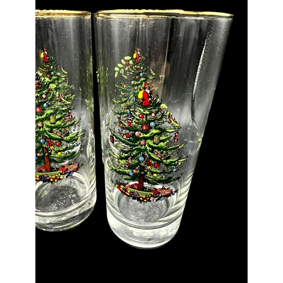 Set of 6 SPODE 10 oz Tumblers Christmas Tree Gold Trim - Picture 4 of 5